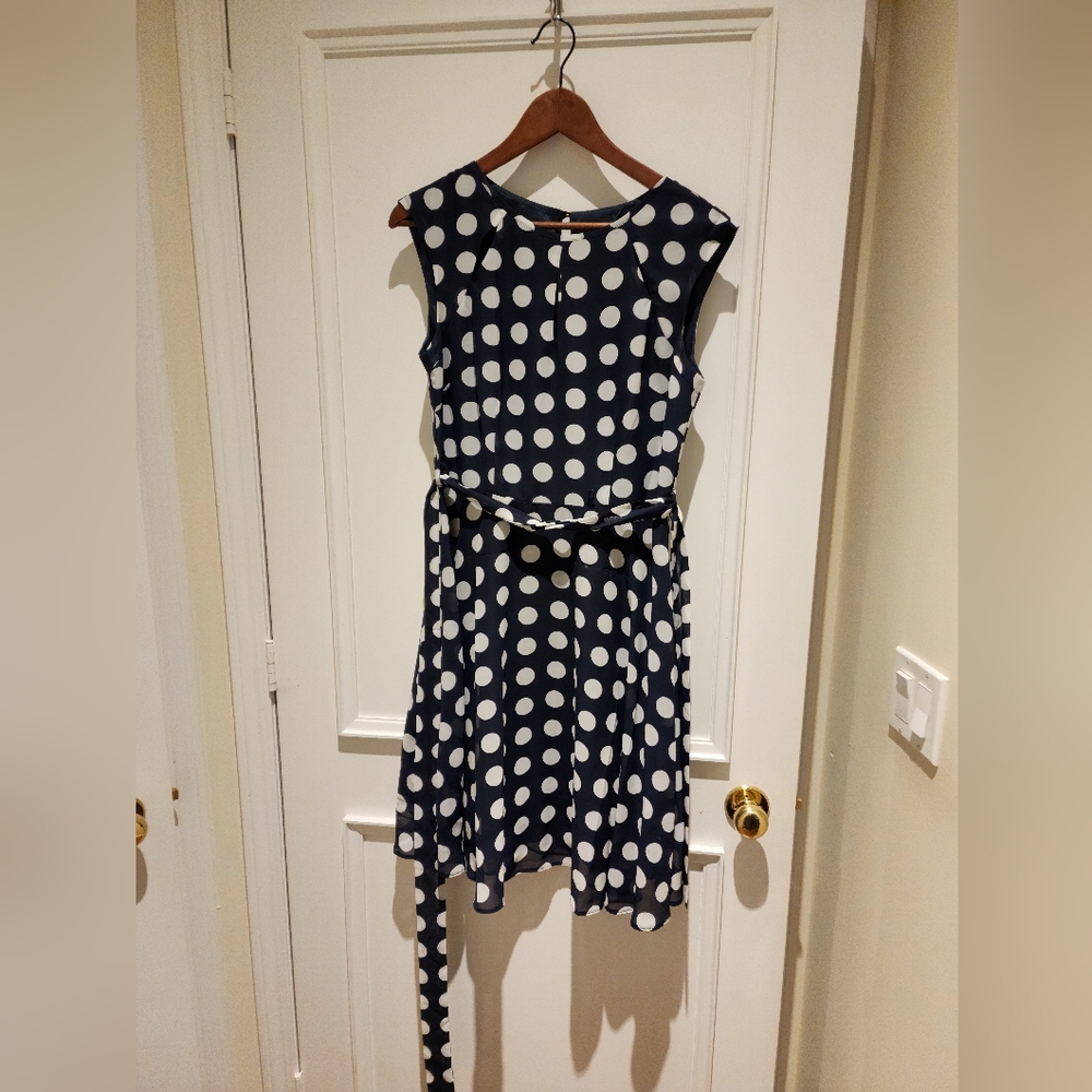 Wallis summer dress, navy and white polka dots